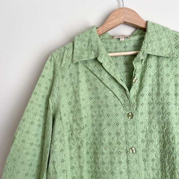 Matcha Green Eyelet Button Blouse - Picture 3 of 7